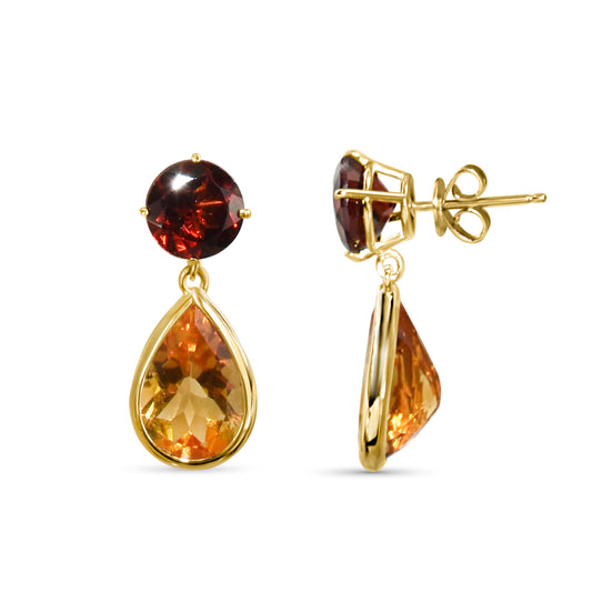 14k Garnet Citrine Pear Post Earring