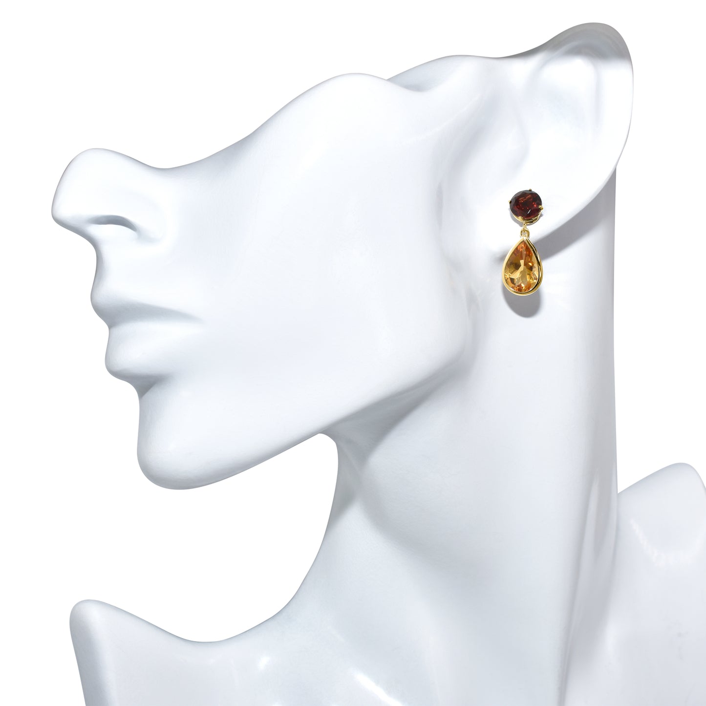 14k Garnet Citrine Pear Post Earring
