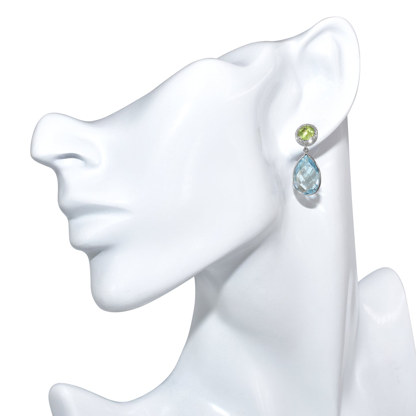 14k White Gold Peridot Blue Topaz Diamond Earring
