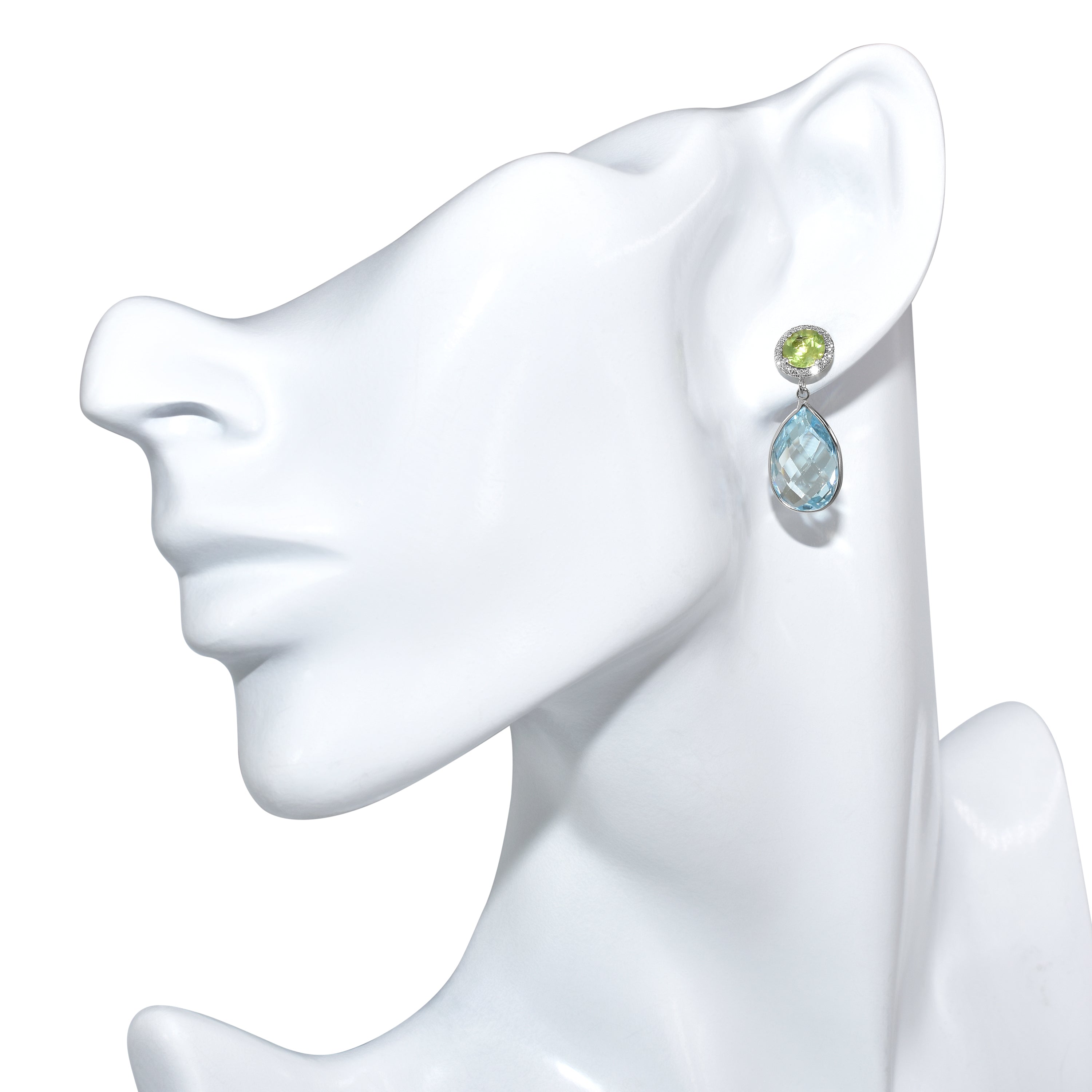 14k White Gold Peridot Blue Topaz Diamond Earring