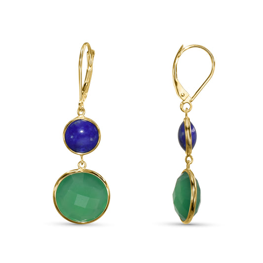 14k Lapis Green Onyx Leverback Earring