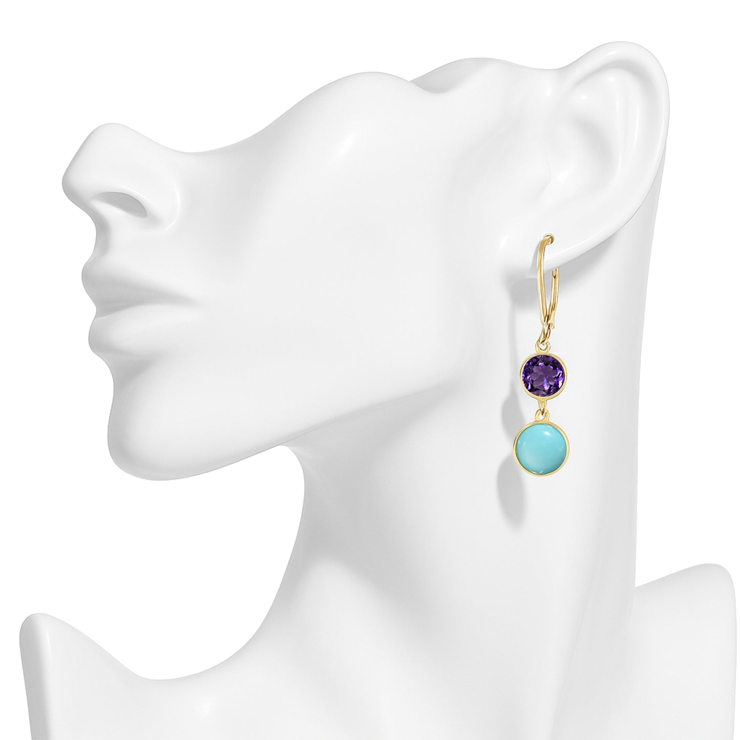 14k Amethyst Turquoise Bezel Leverback Earring