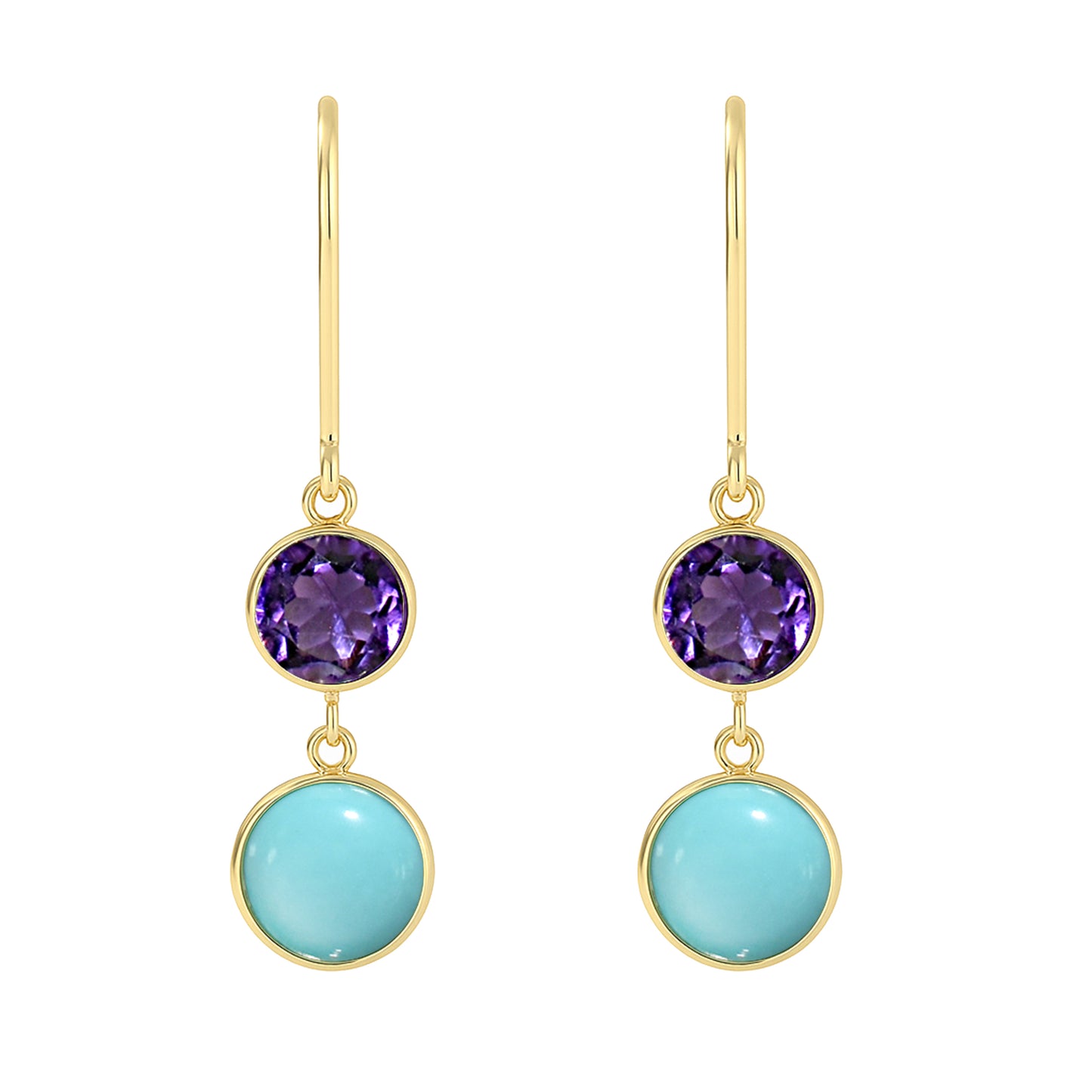 14k Amethyst Turquoise Bezel Leverback Earring