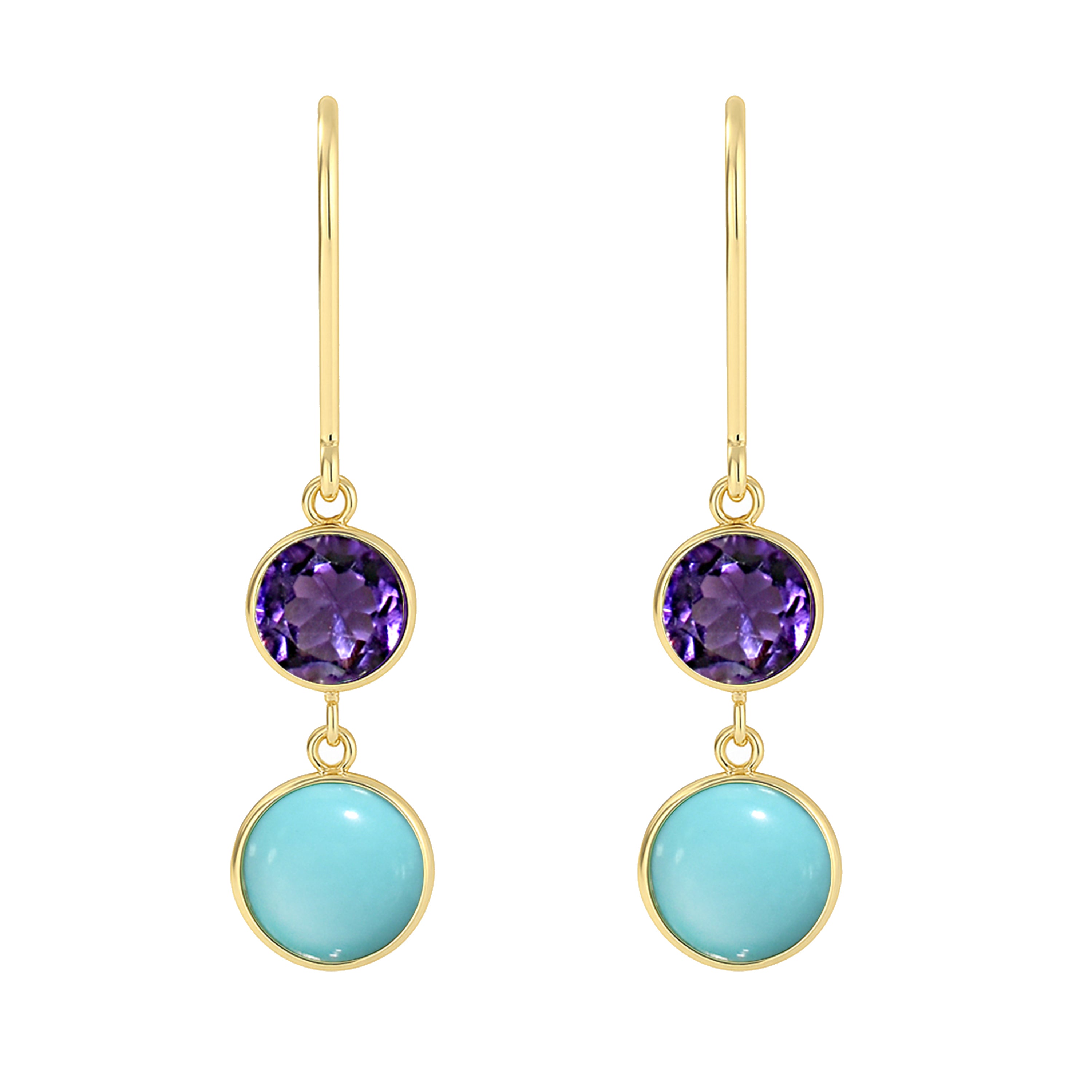 14k Amethyst Turquoise Bezel Leverback Earring