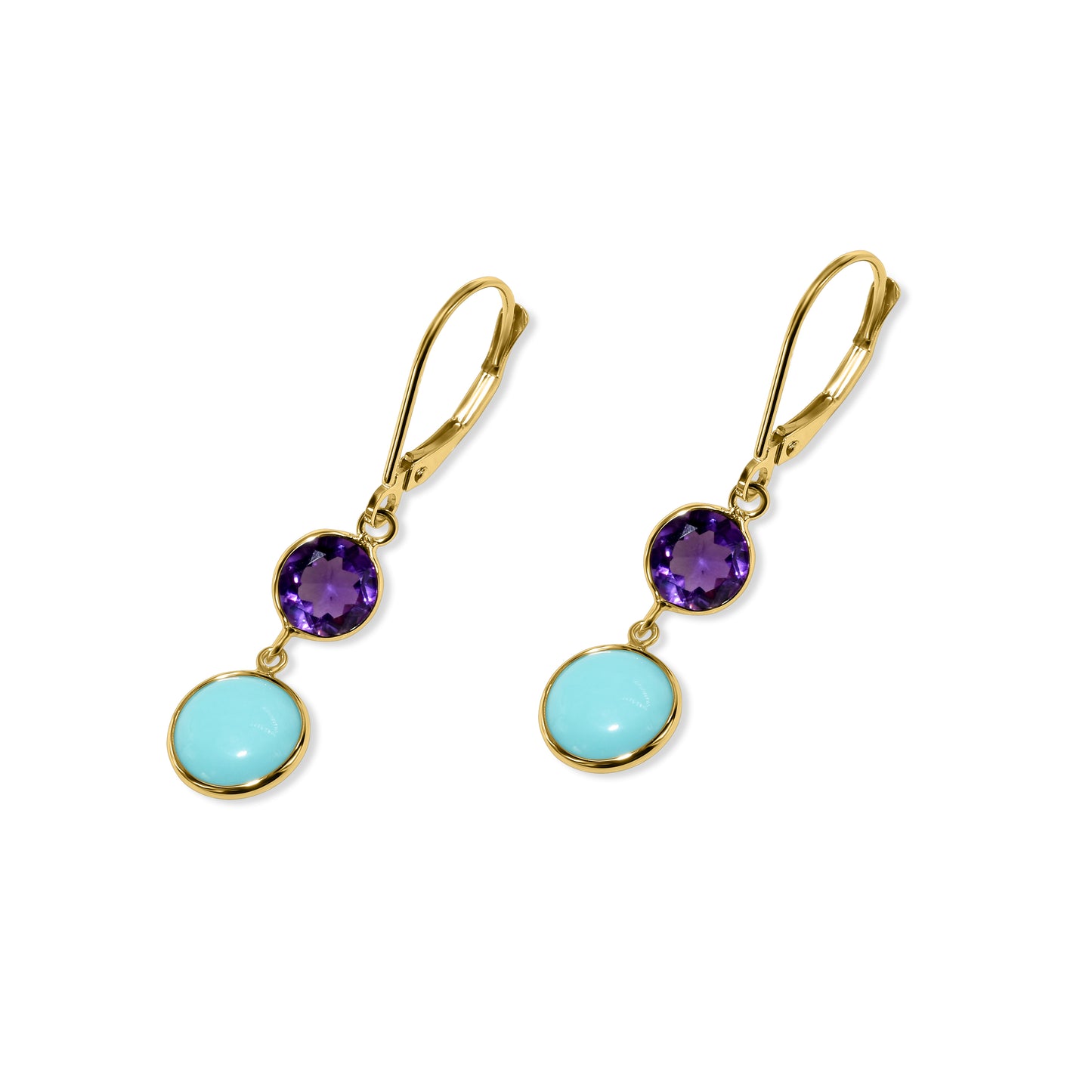 14k Amethyst Turquoise Bezel Leverback Earring