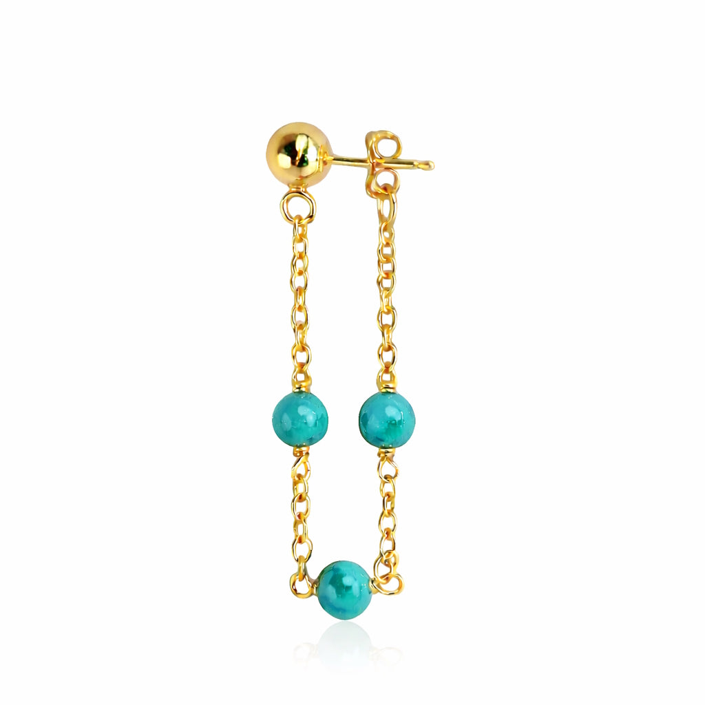 14k Gemstones Station Hoop Ball Top Earring