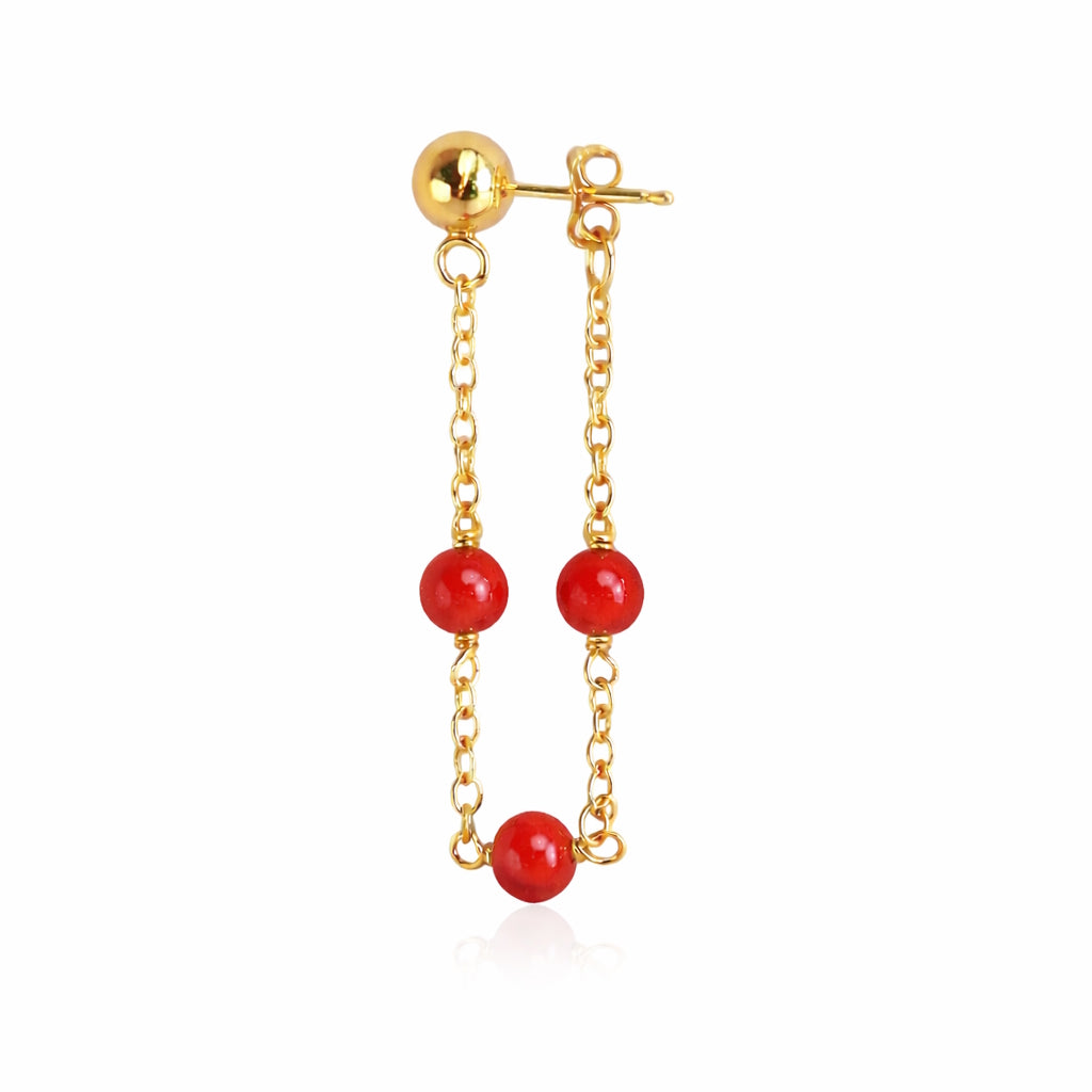 14k Gemstones Station Hoop Ball Top Earring