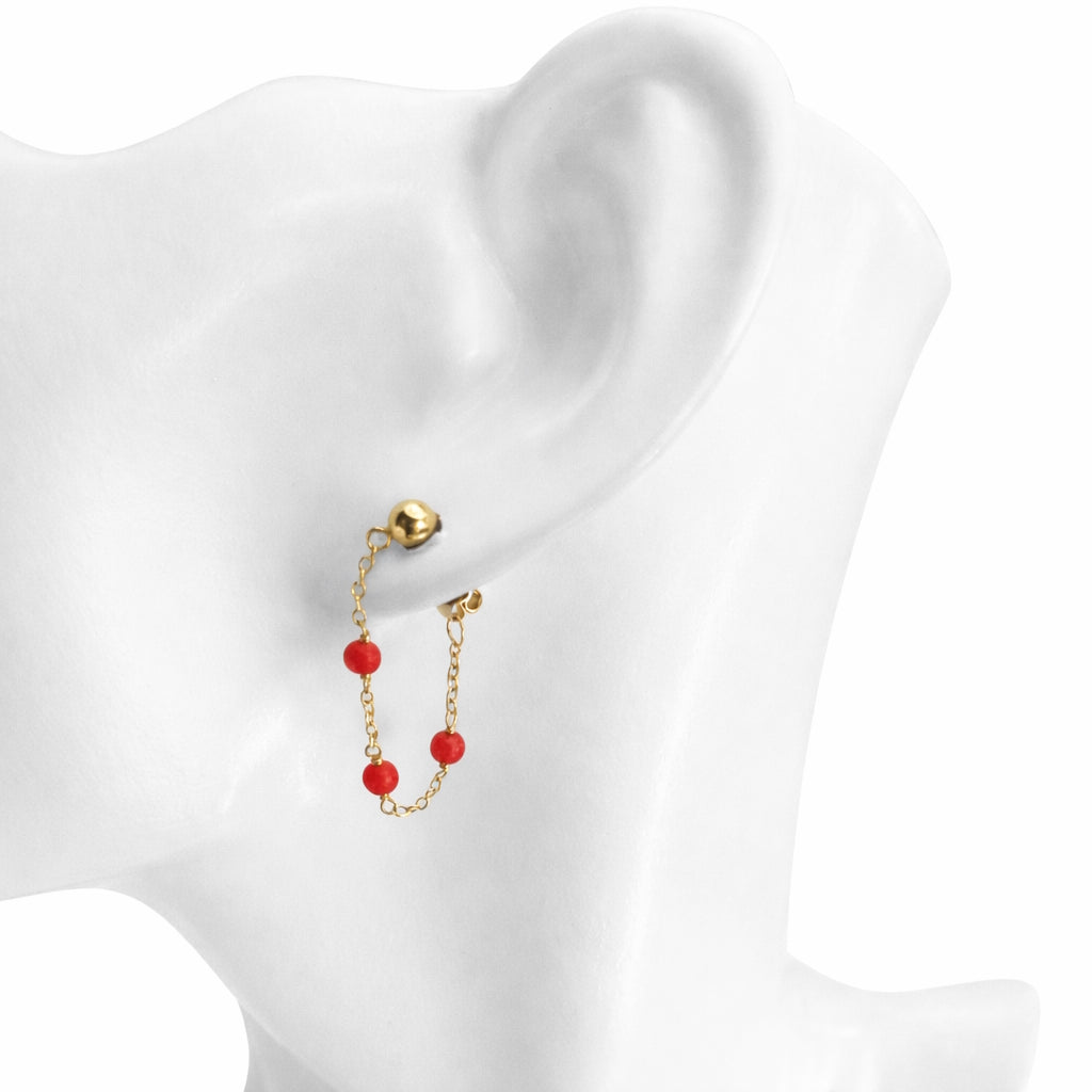 14k Gemstones Station Hoop Ball Top Earring