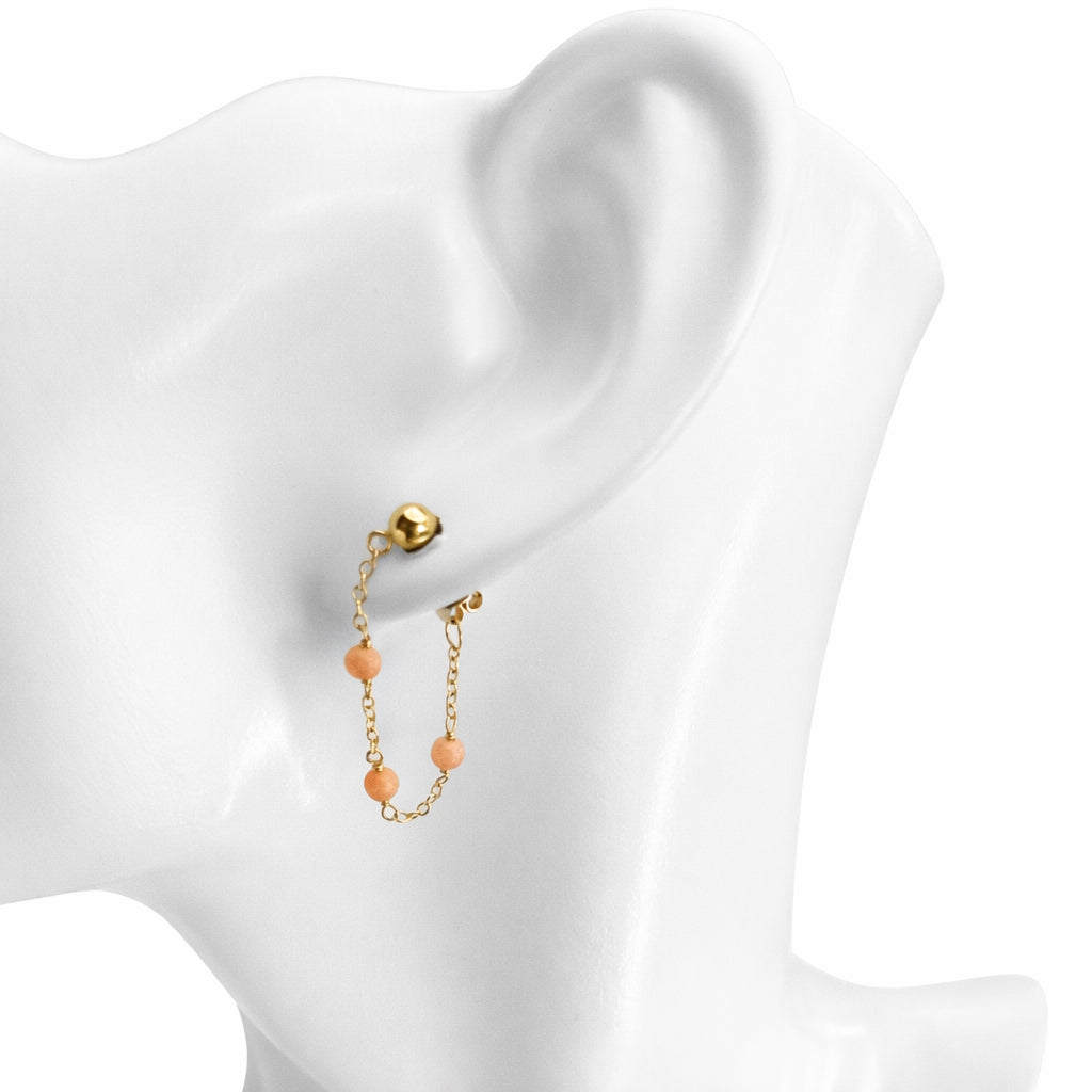 14k Gemstones Station Hoop Ball Top Earring