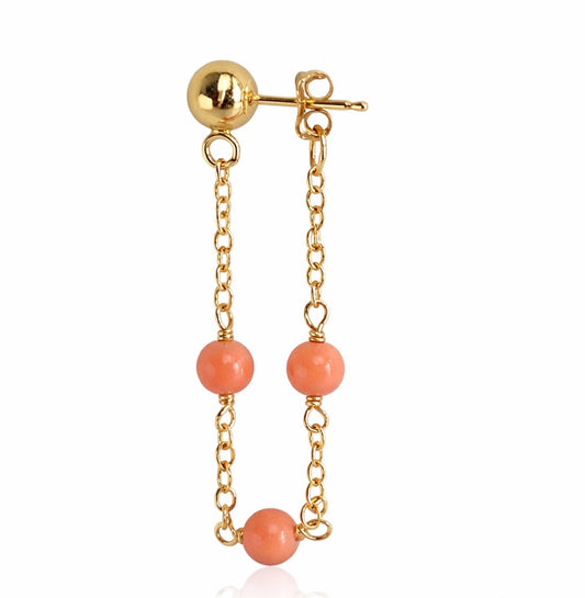14k Gemstones Station Hoop Ball Top Earring
