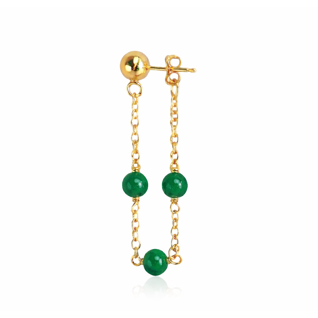 14k Gemstones Station Hoop Ball Top Earring