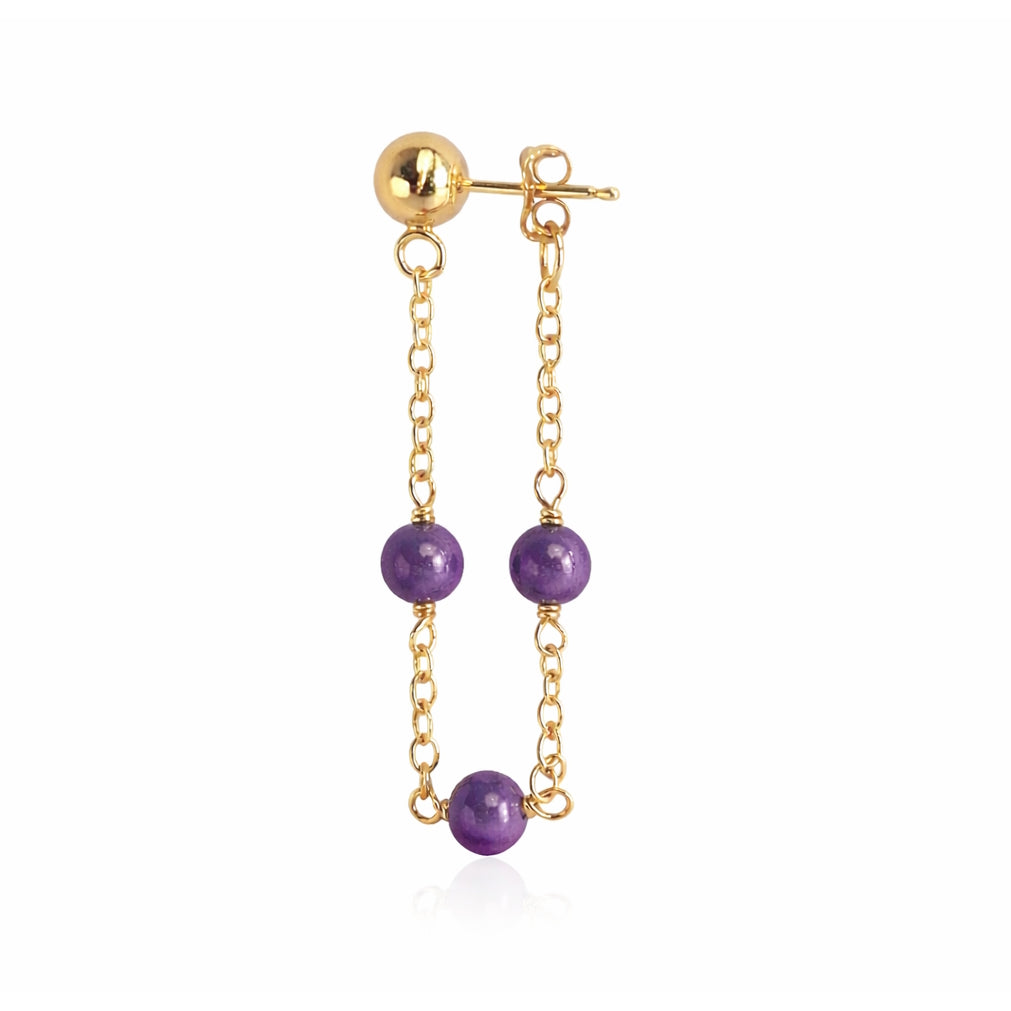 14k Gemstones Station Hoop Ball Top Earring