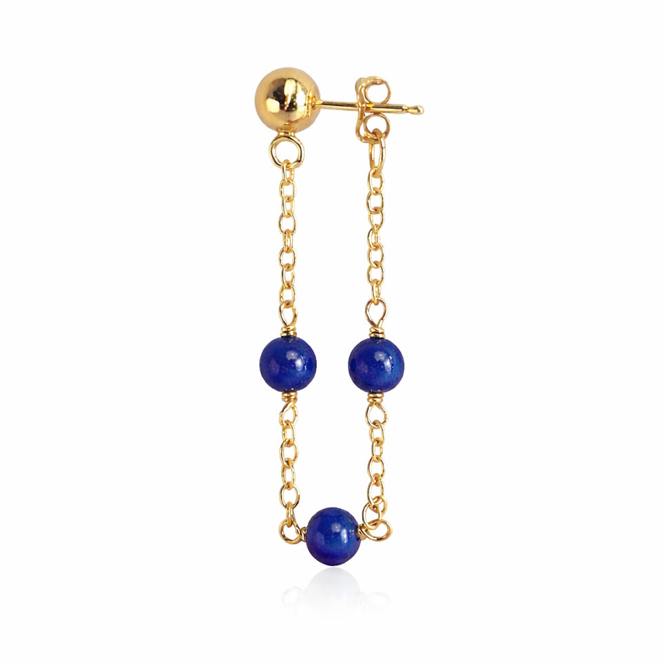 14k Gemstones Station Hoop Ball Top Earring