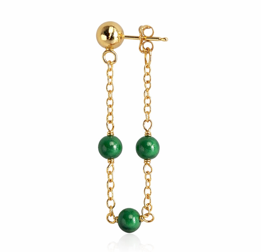 14k Gemstones Station Hoop Ball Top Earring