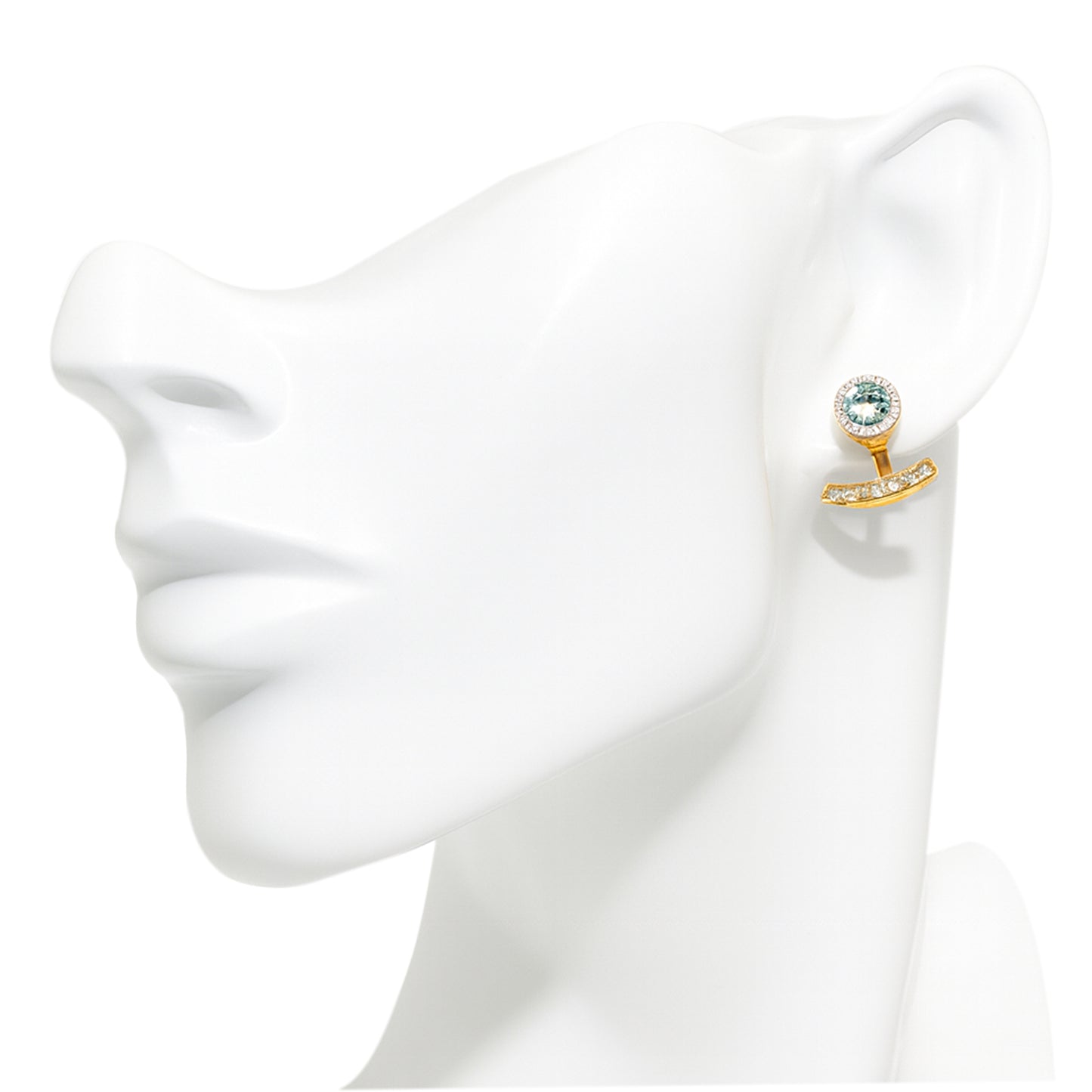 14k Swiss Blue Topaz Diamond Curved Bar Jacket Earring