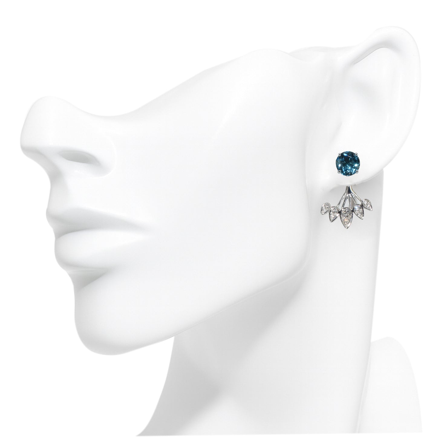 14k White Gold London Blue Topaz Diamond Jacket Front Back Earring