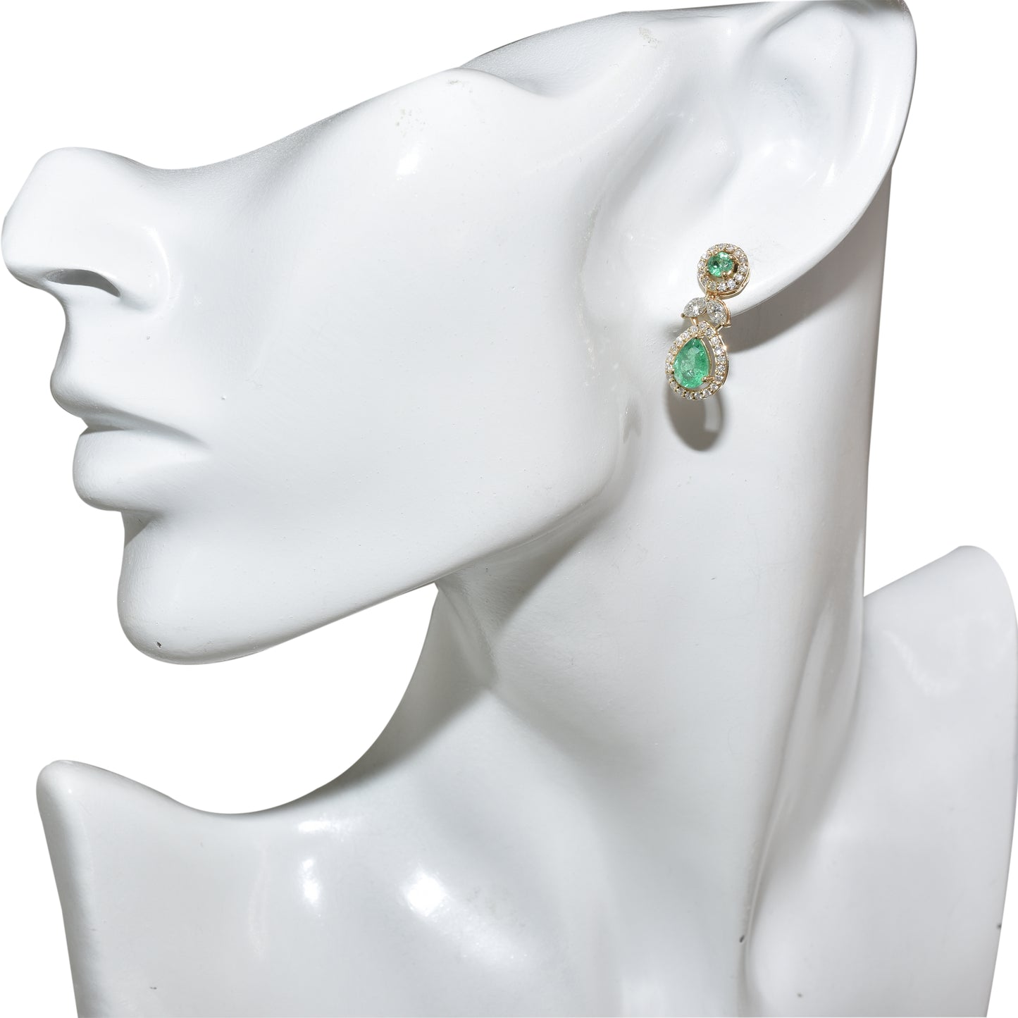 14k Emerald Diamond Double Stone Earring