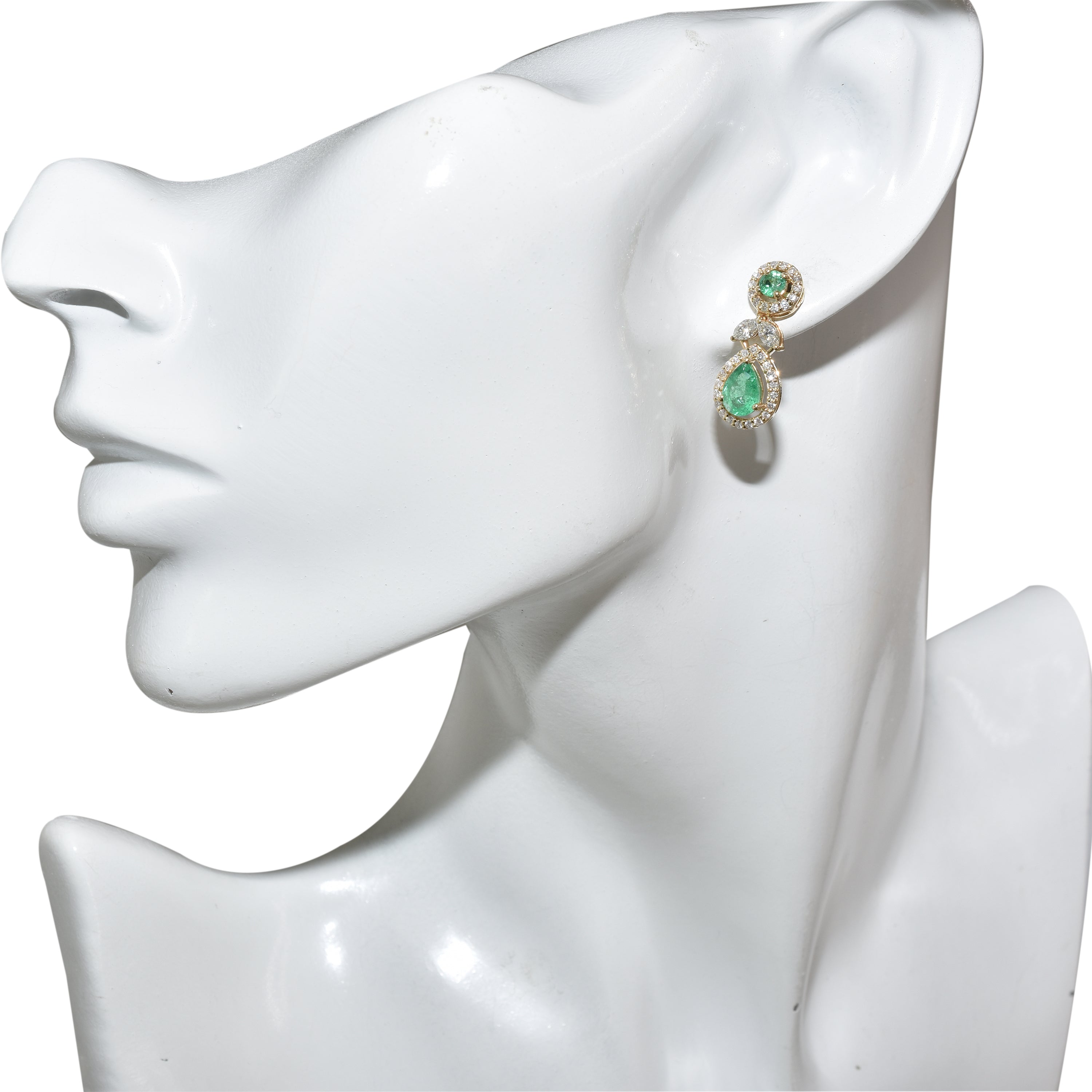 14k Emerald Diamond Double Stone Earring