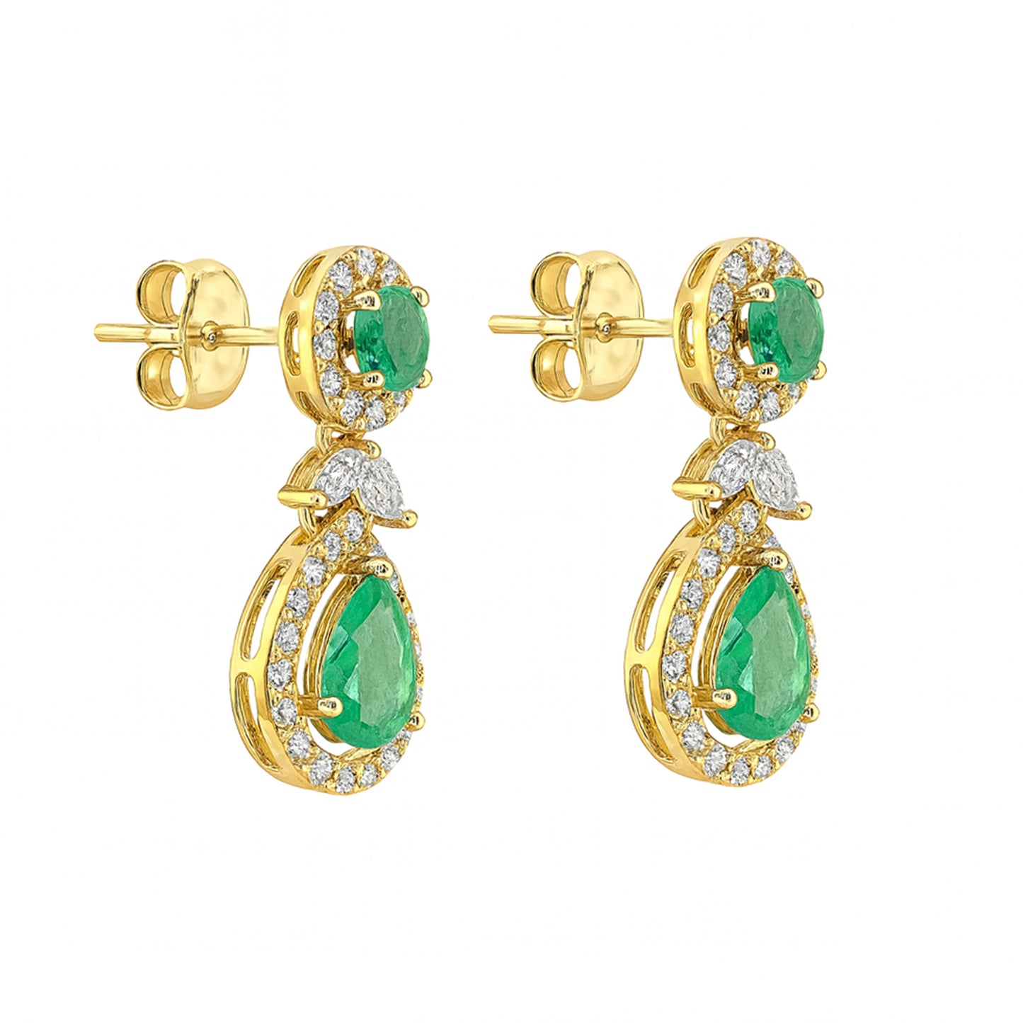 14k Emerald Diamond Double Stone Earring