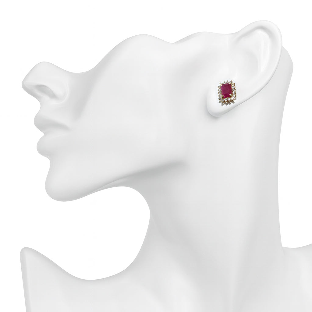 14k Ruby Diamond Square Stone Earring