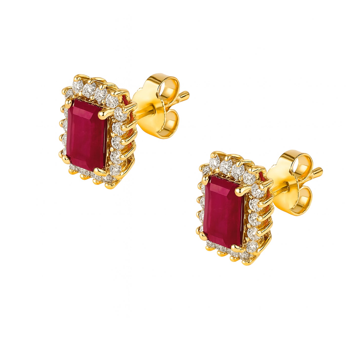 14k Ruby Diamond Square Stone Earring