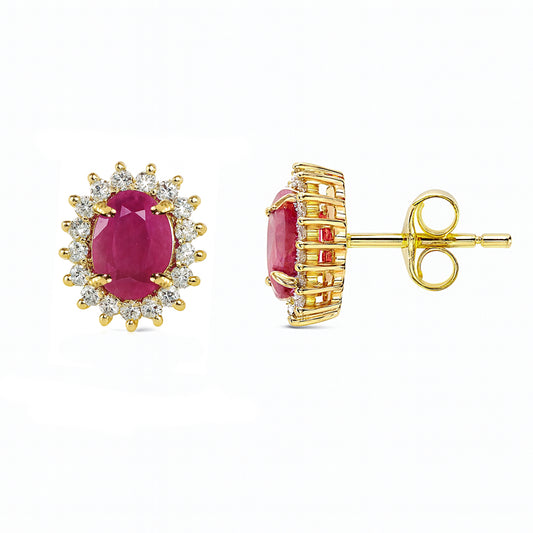 14k Ruby Diamond Round Stone Earring