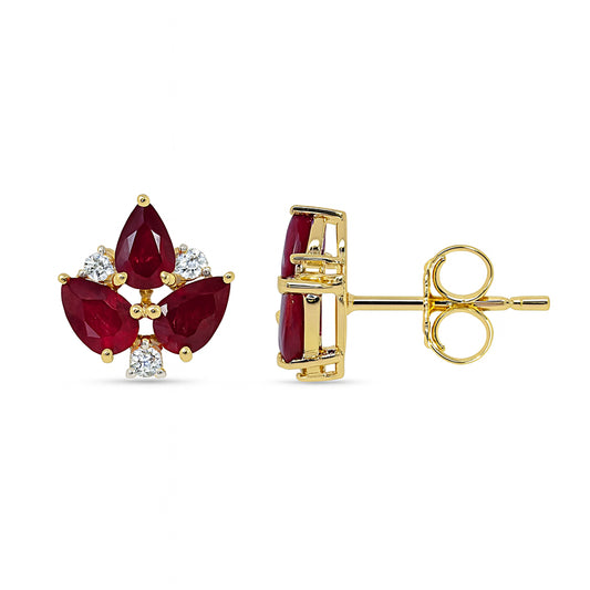 14k Ruby Diamond Leaf Shape Earring