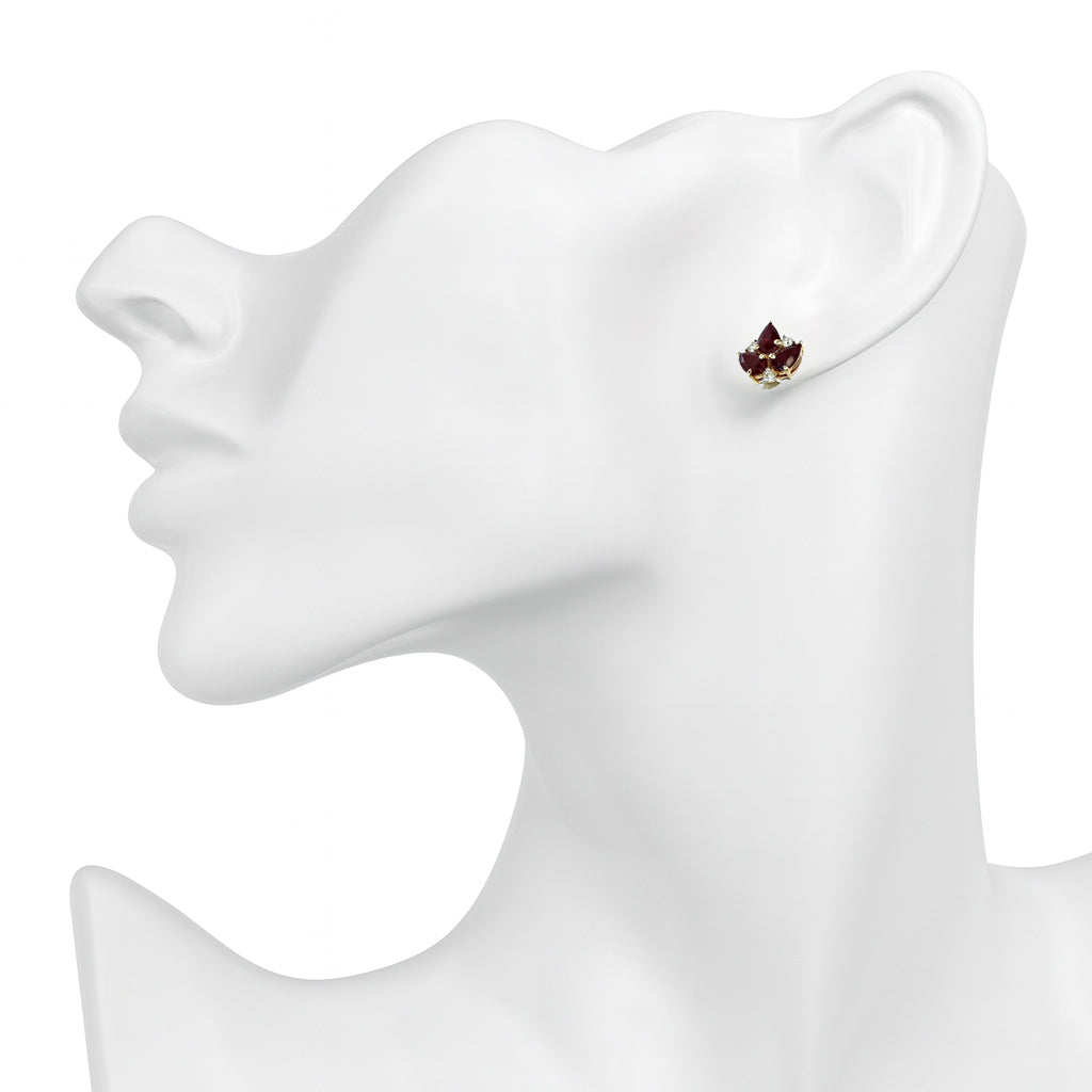 14k Ruby Diamond Leaf Shape Earring