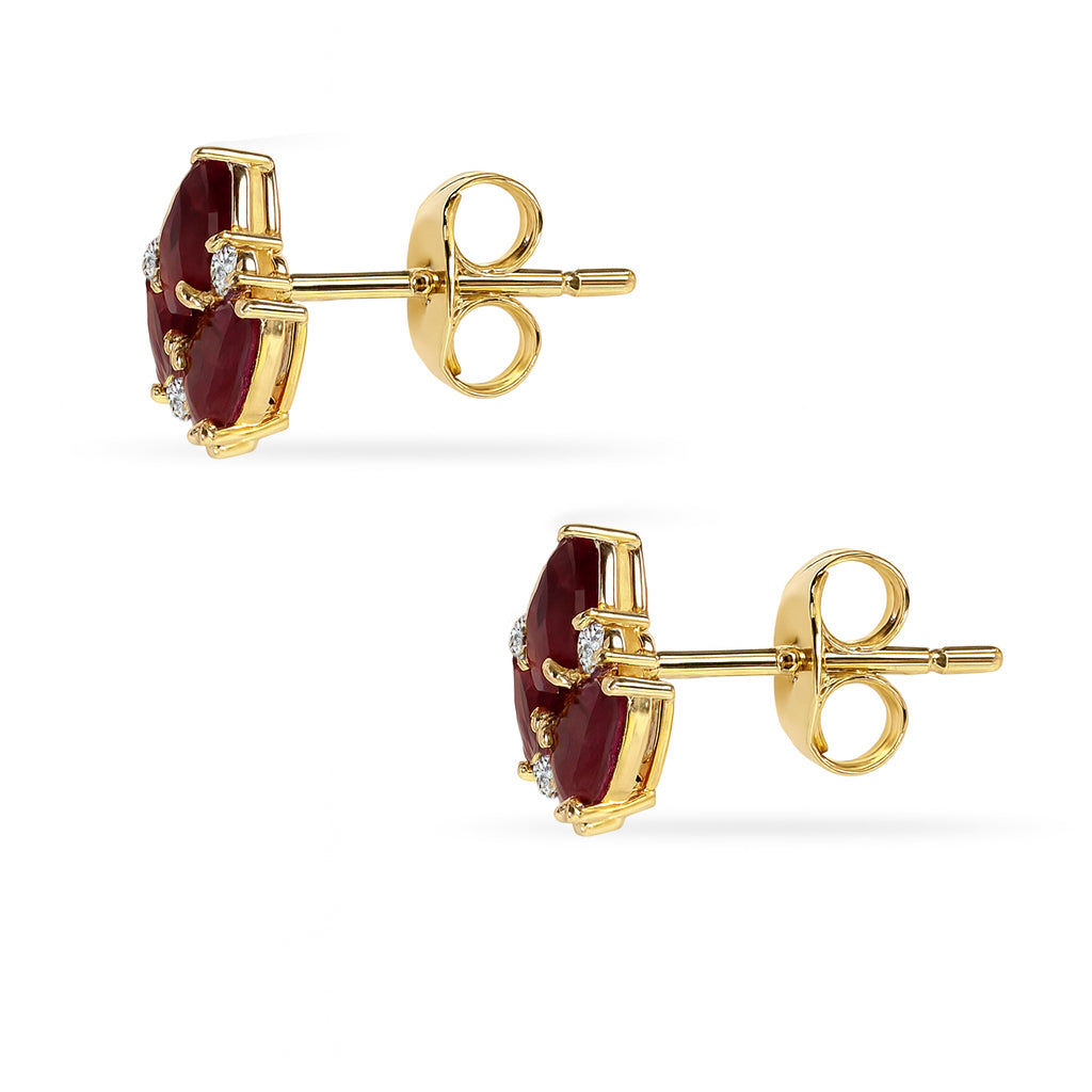 14k Ruby Diamond Leaf Shape Earring