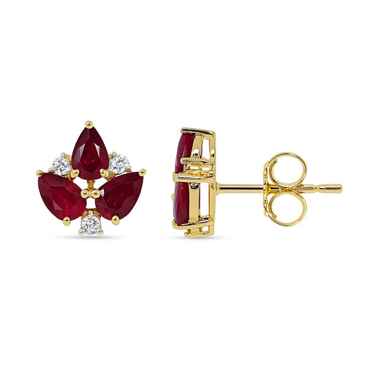 14k Ruby Diamond Leaf Shape Earring
