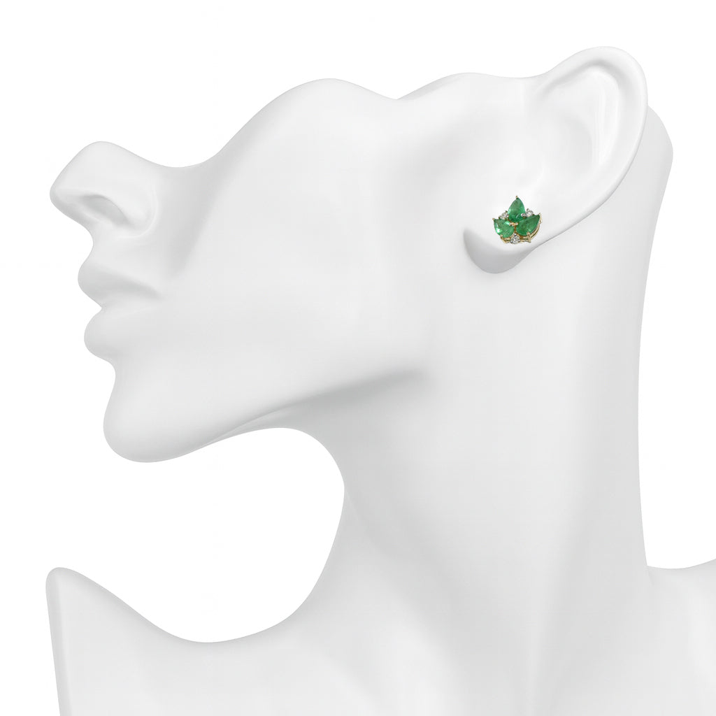 14k Emerald Diamond Leaf Shape Earring