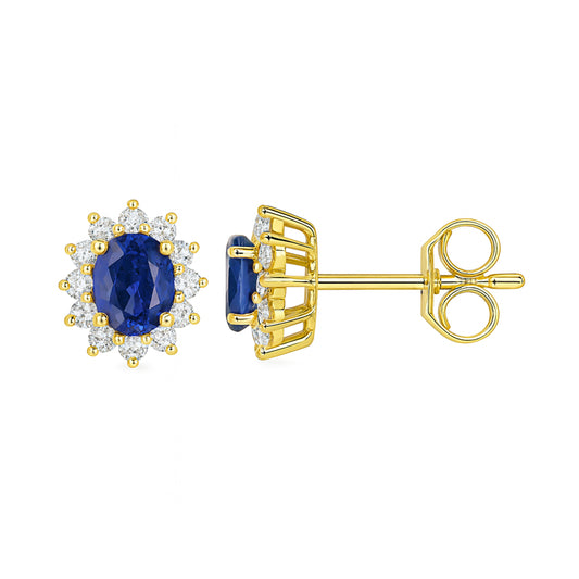 14k Sapphire Diamond Stud Earrings