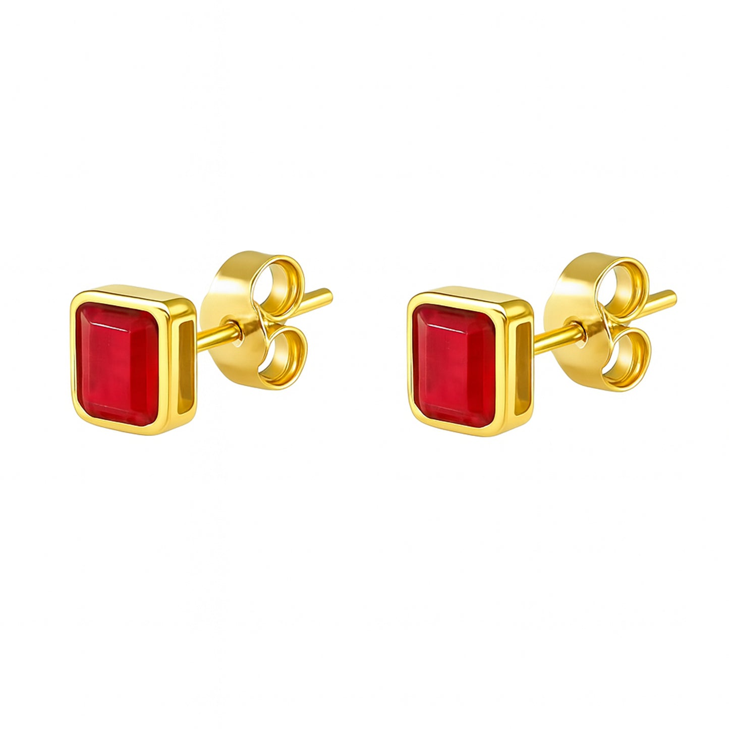 14k Ruby Square Bezel Earring