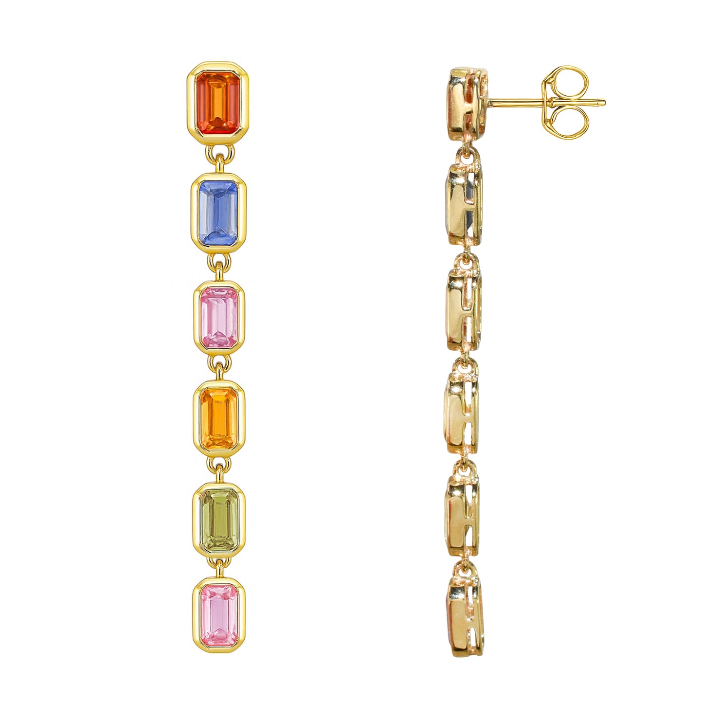 14k Multi Sapphire Rectangle Earring