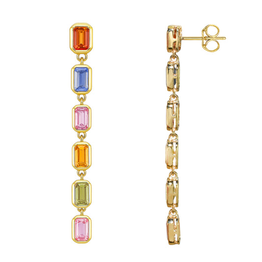 14k Multi Sapphire Rectangle Earring