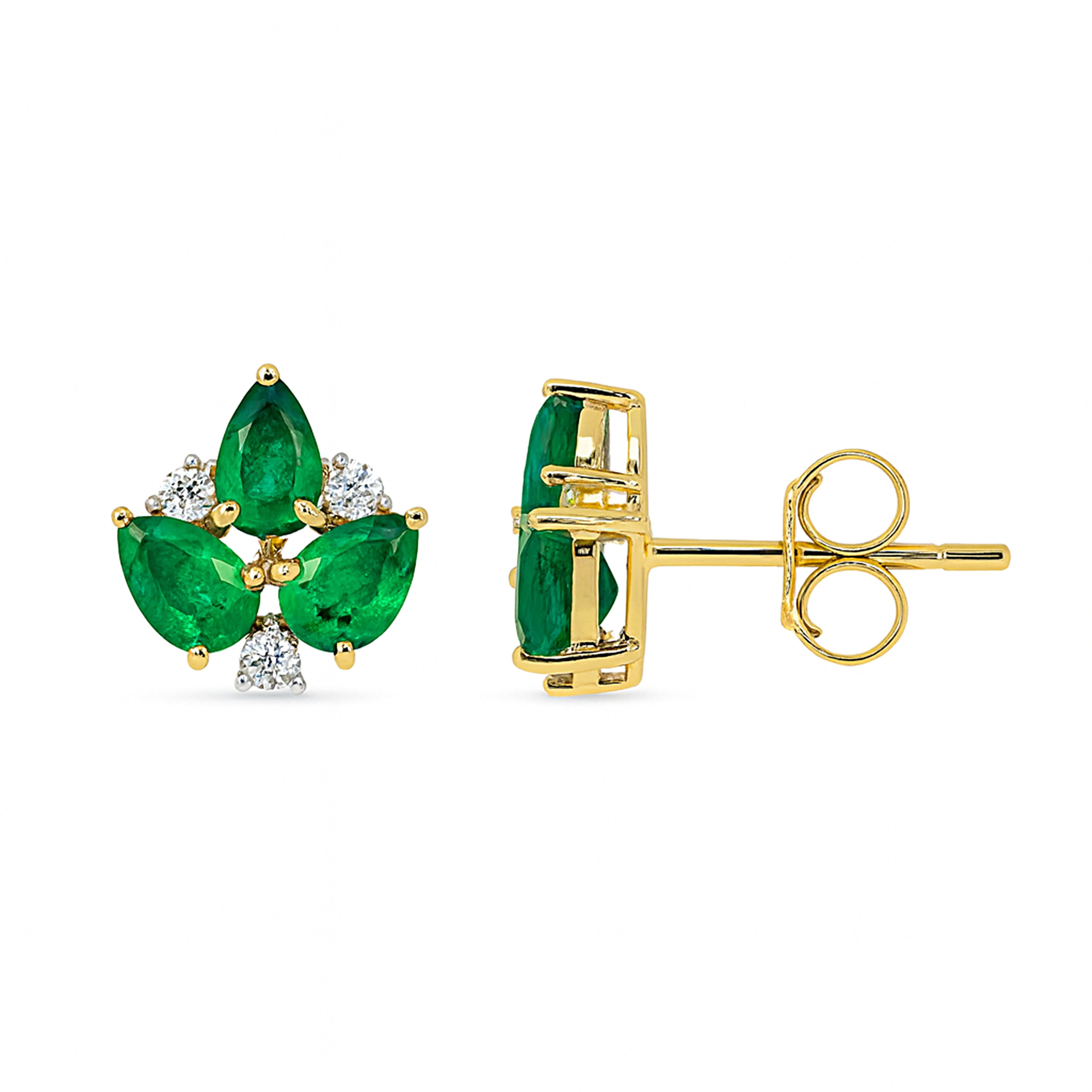 14k Gemstone Diamond Leaf Cluster Earring