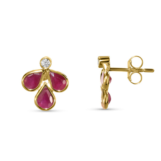 14k Ruby Diamond Drop Shape Earring