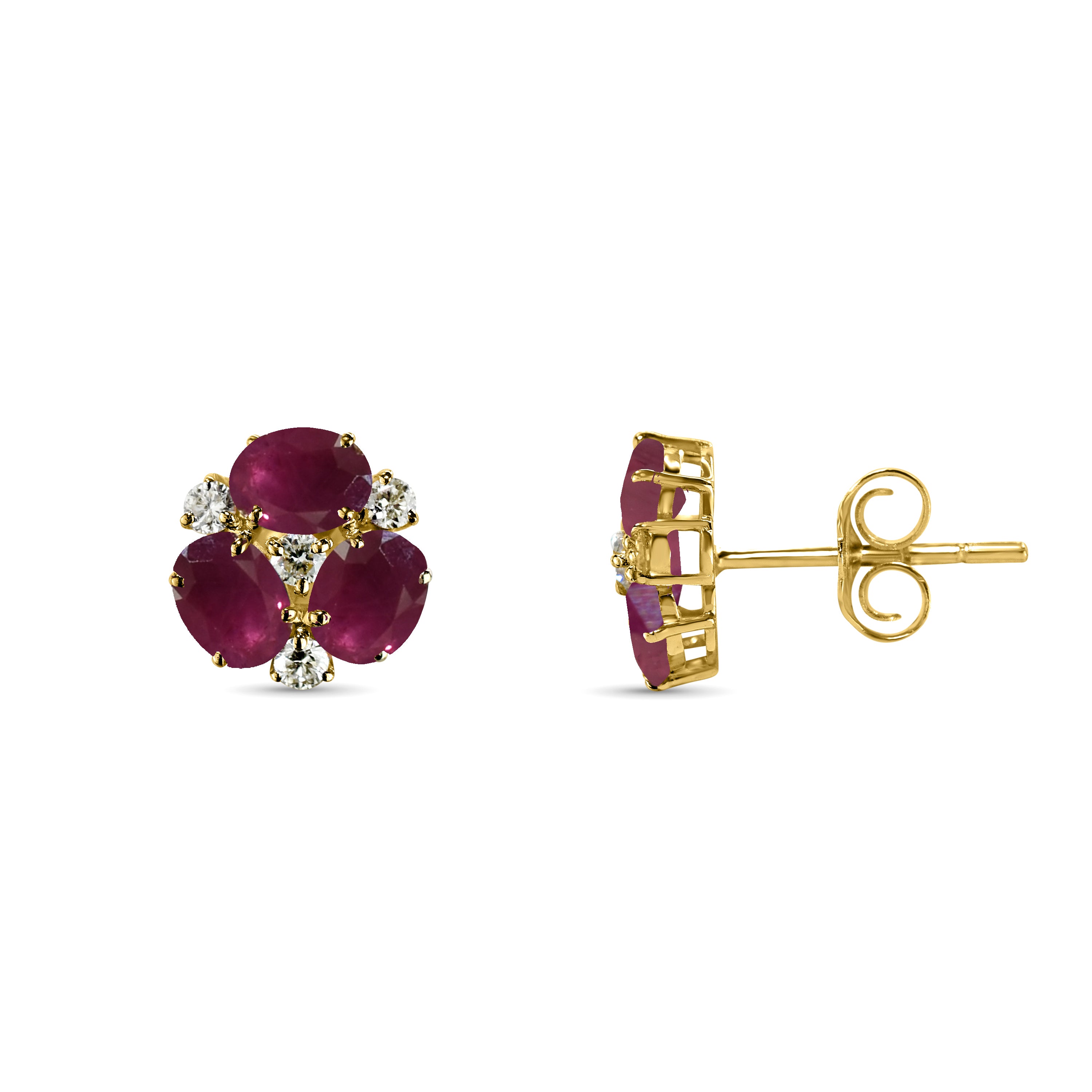 14k Gemstone Diamond Flower Cluster Earring