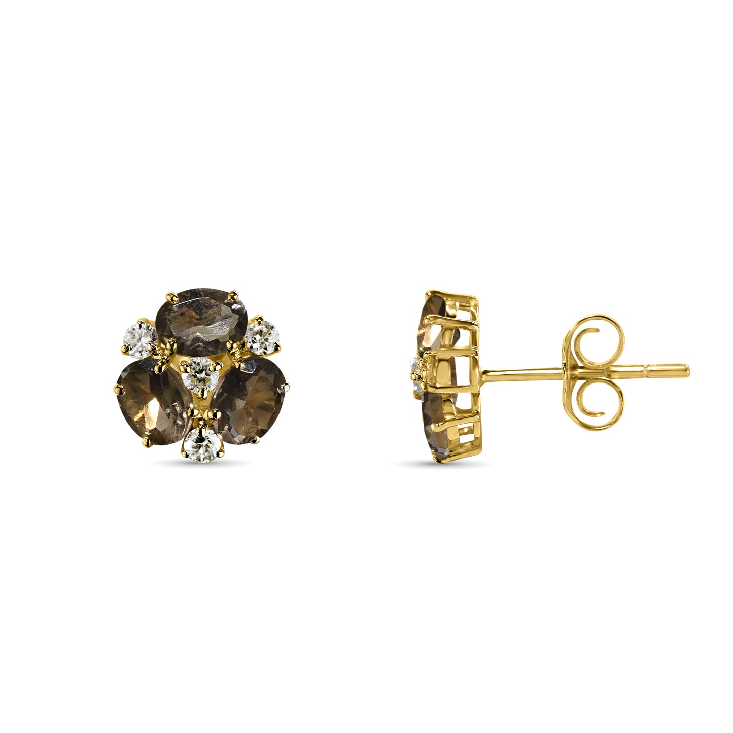 14k Gemstone Diamond Flower Cluster Earring