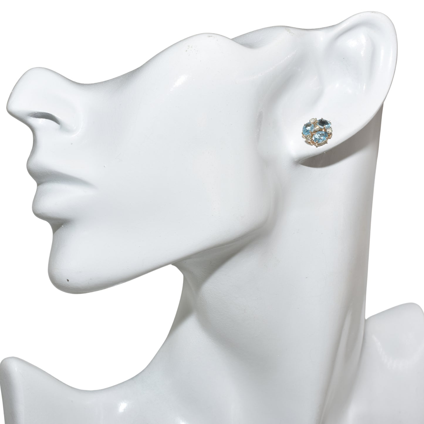 14k Gemstone Diamond Flower Cluster Earring