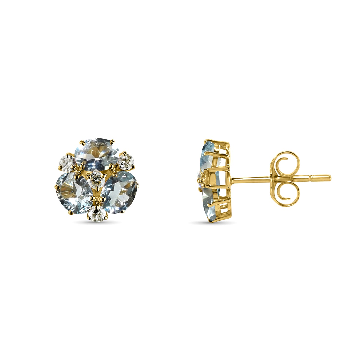 14k Gemstone Diamond Flower Cluster Earring