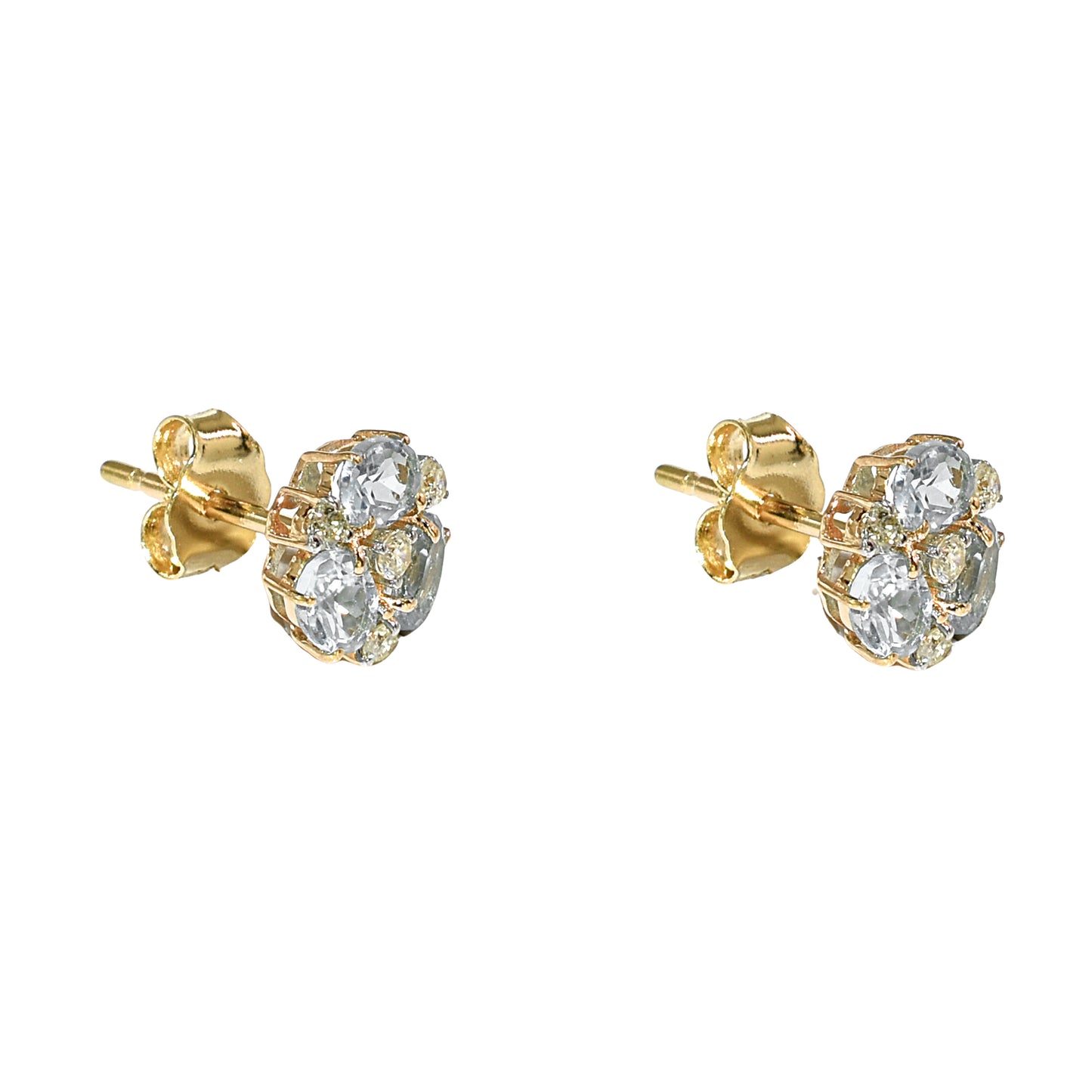 14k Gemstone Diamond Flower Cluster Earring