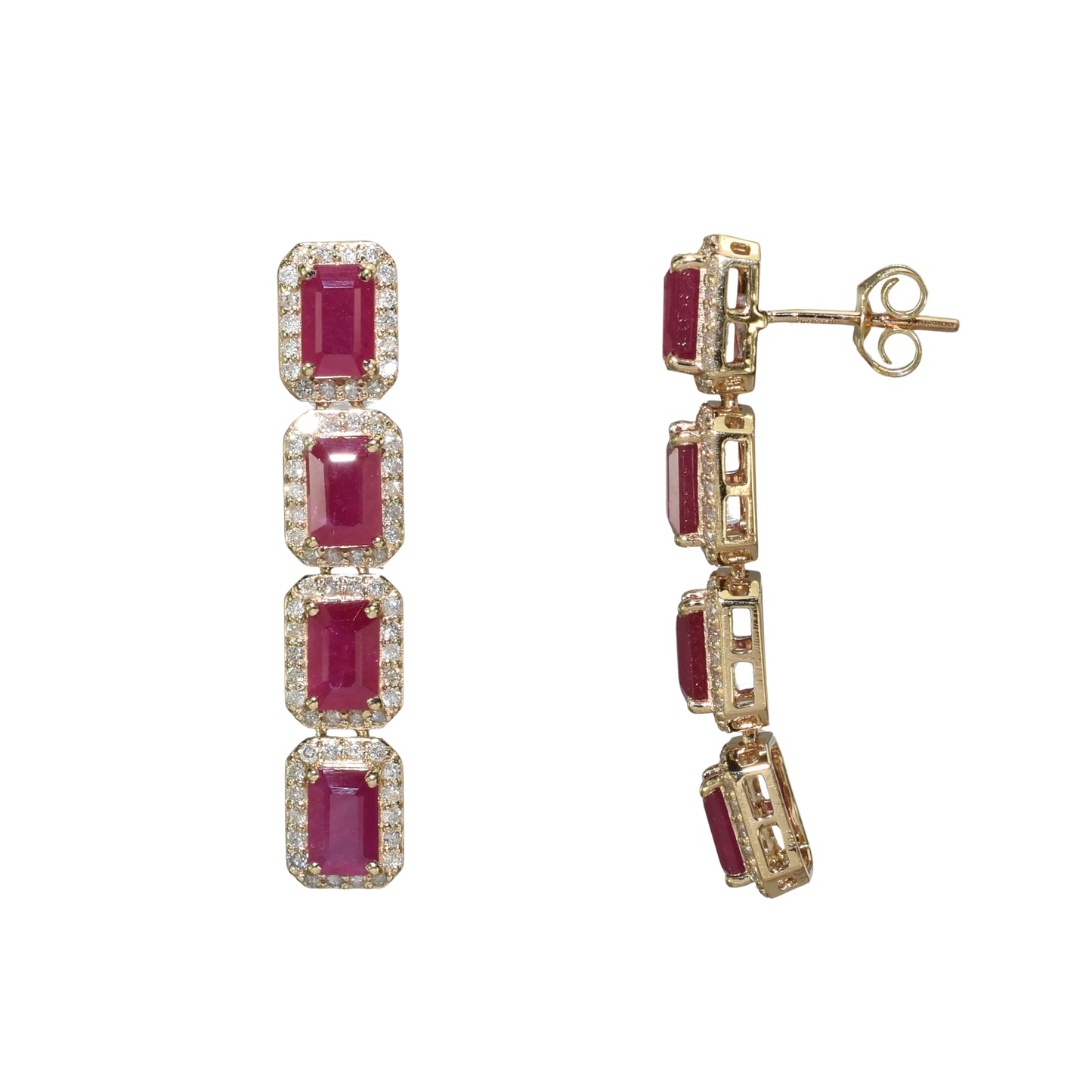 14k Ruby Diamond Emerald Cut Earring