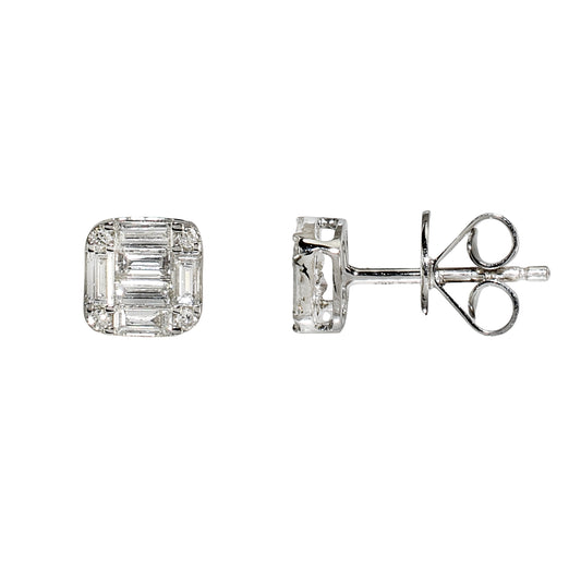 14k White Gold Diamond Square Earring