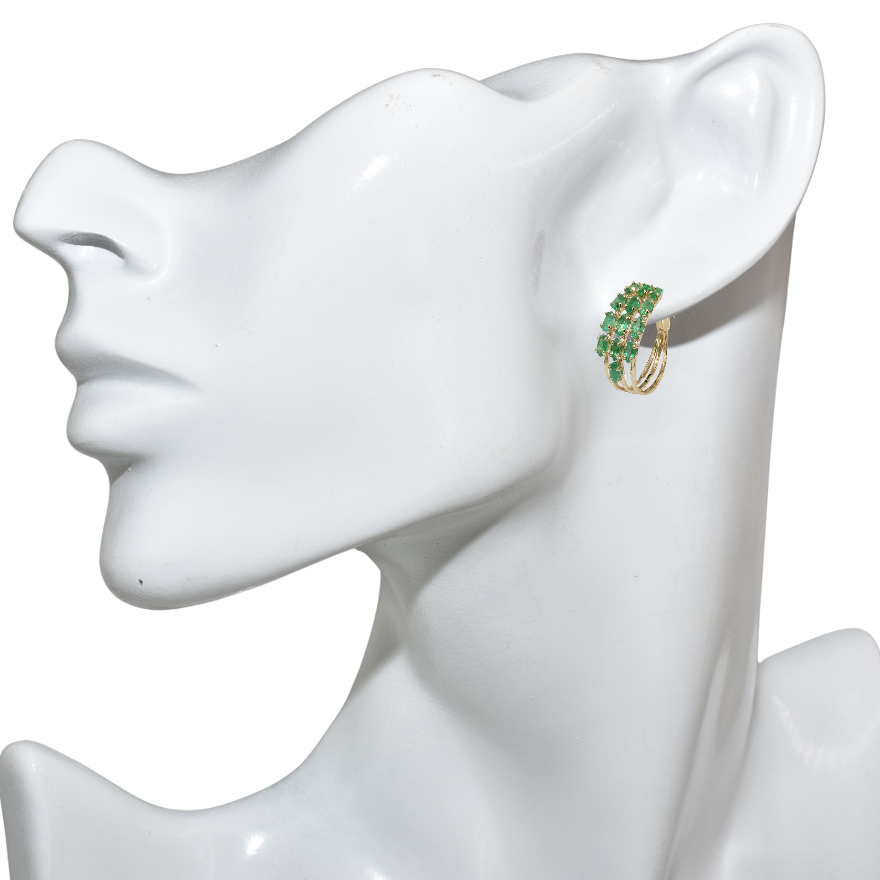 14k Gemstones 3-Row Hoop Earring