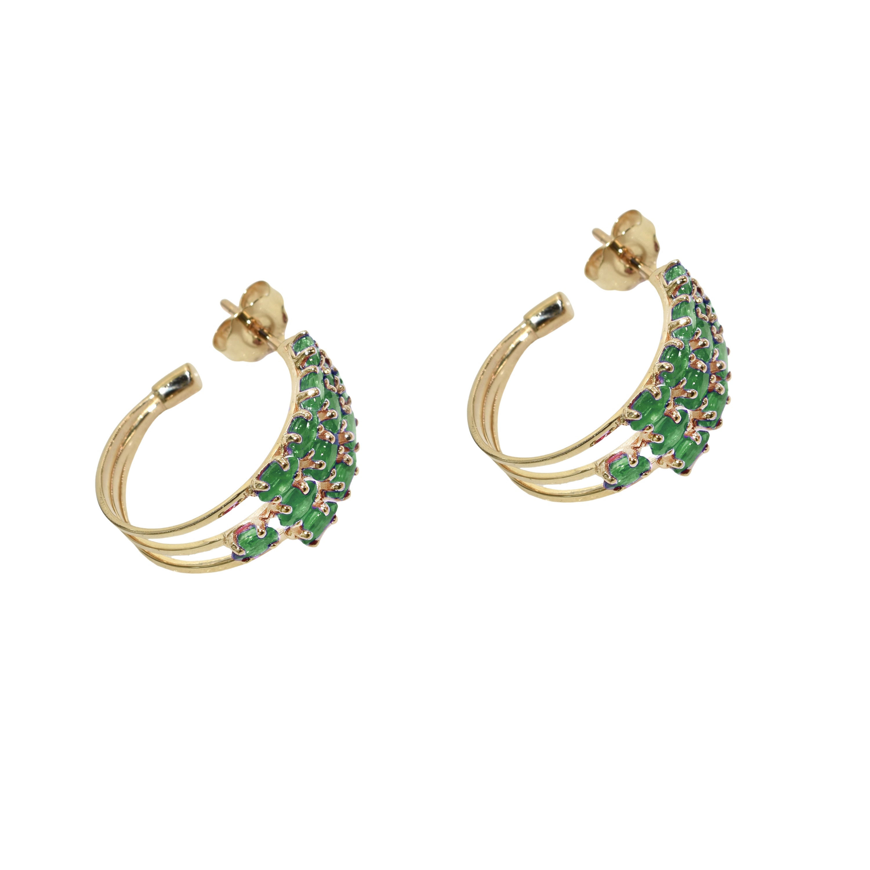 14k Gemstones 3-Row Hoop Earring