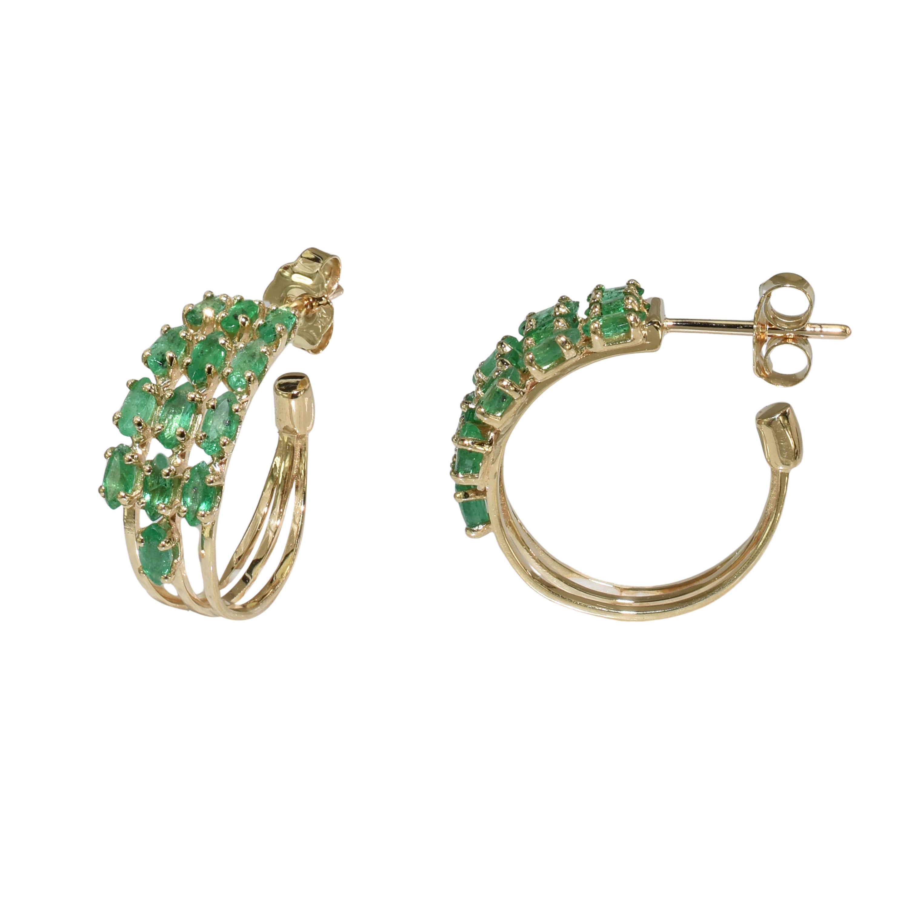 14k Gemstones 3-Row Hoop Earring