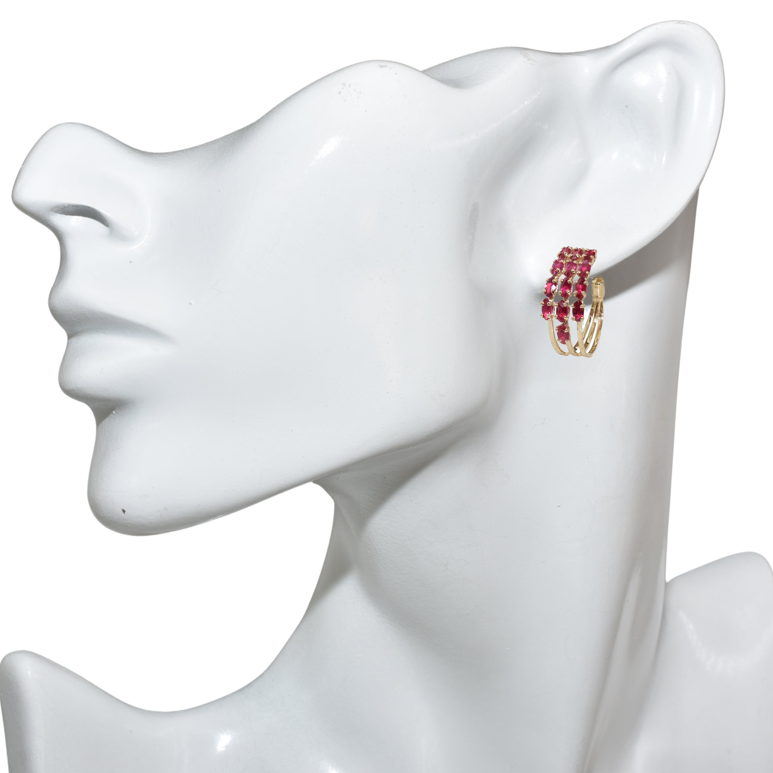 14k Gemstones 3-Row Hoop Earring