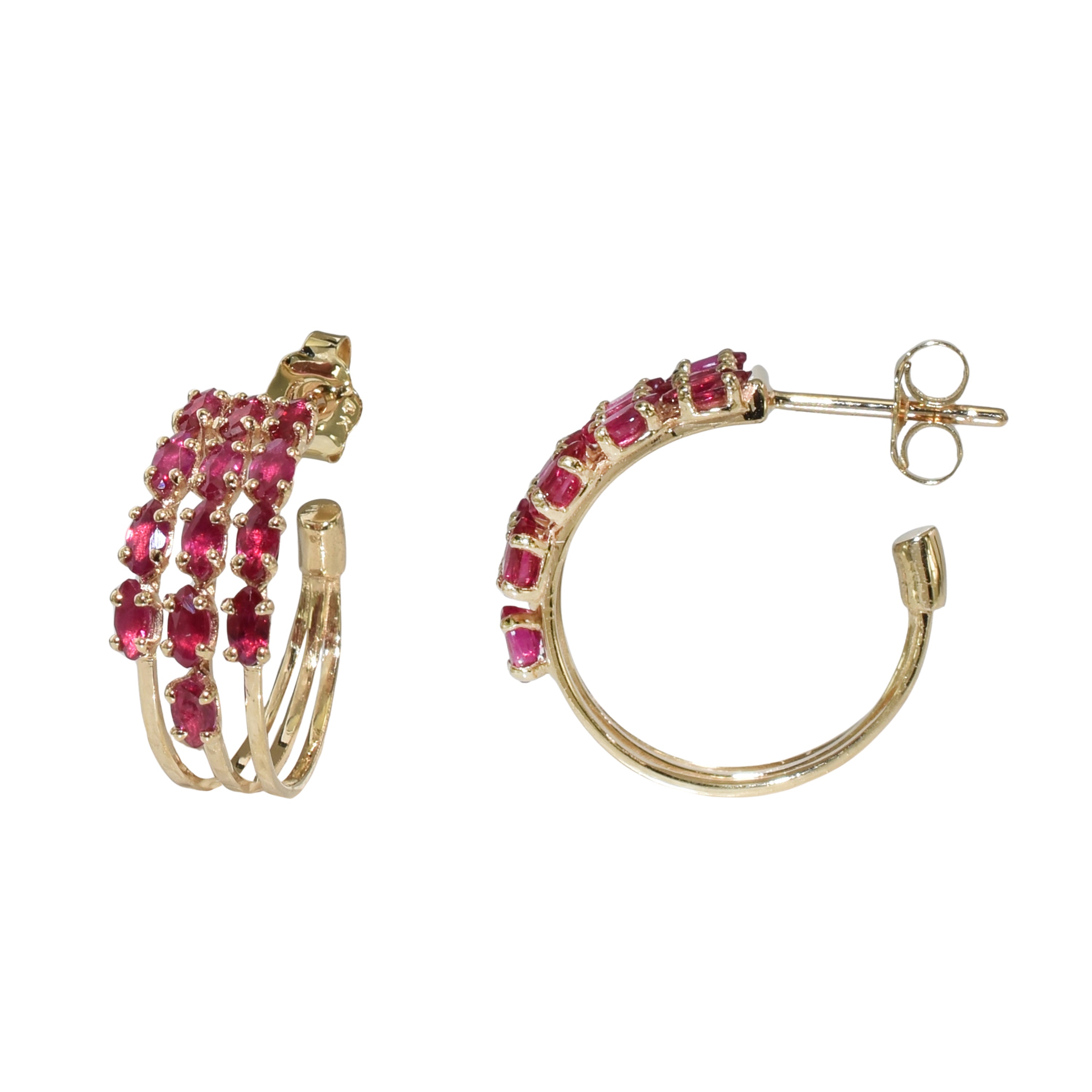 14k Gemstones 3-Row Hoop Earring