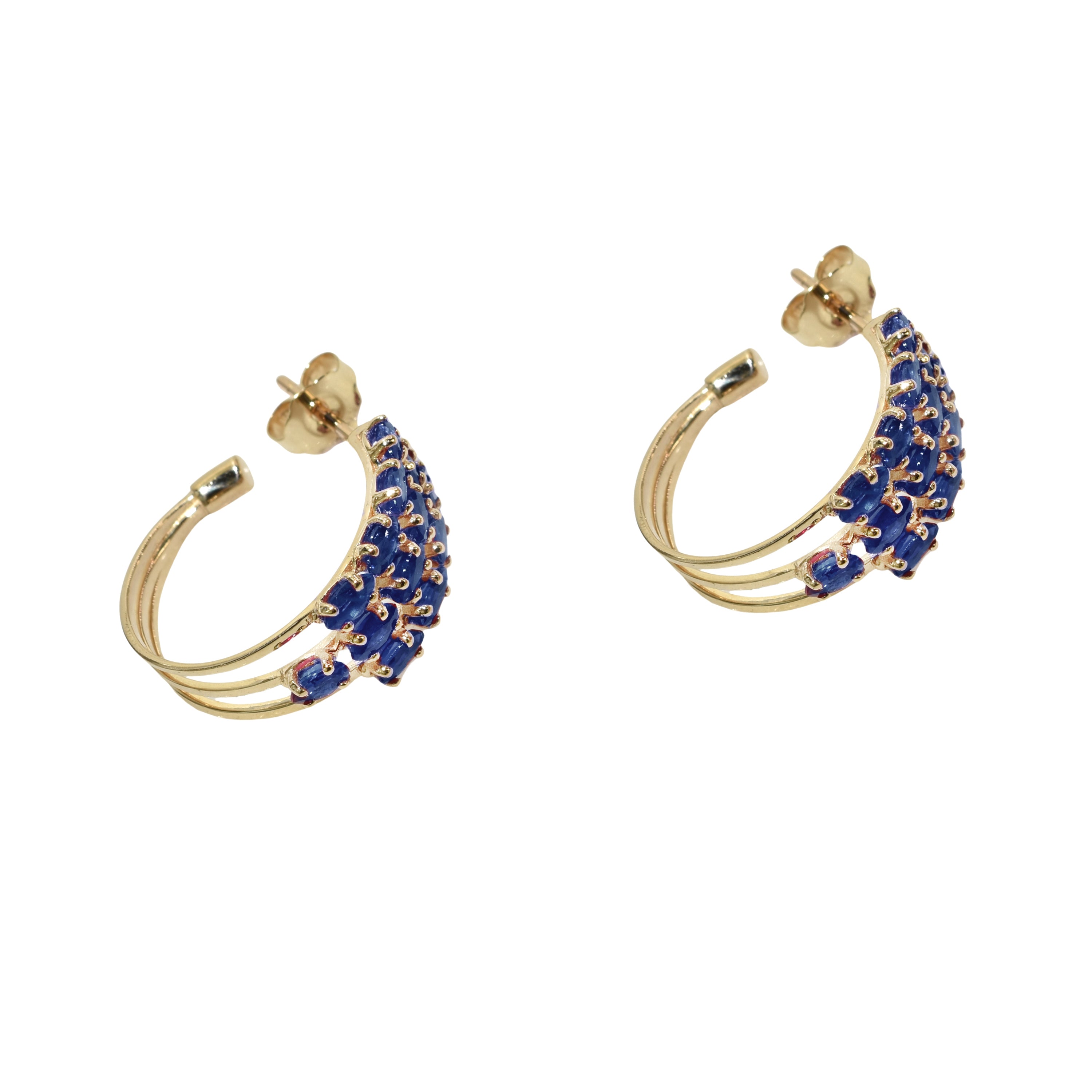 14k Gemstones 3-Row Hoop Earring